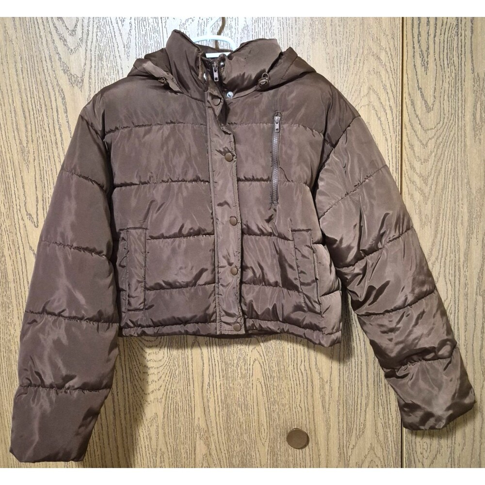 PacSun Women's Chocolate Brown Trendy Warm Winter Puffer Jacket w/Hood Size M/L
